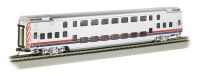 13248 Bachmann пассажирский вагон 85ft.Double Deck Full Dome - Silver W/Red Blue Stripes (Lighted Interior)
